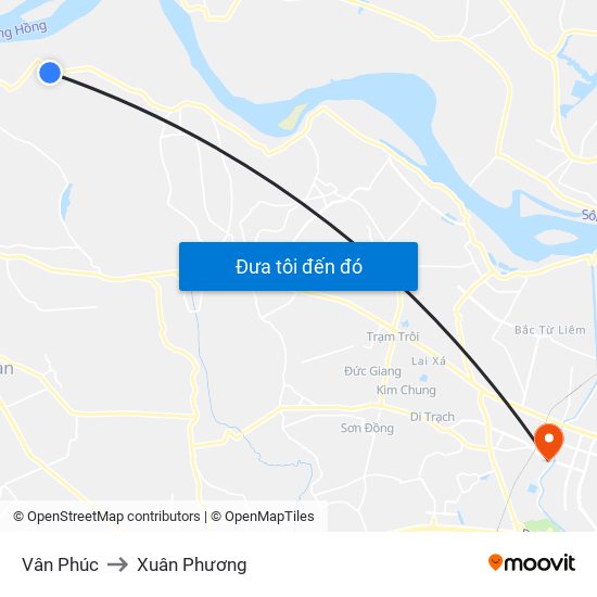 Vân Phúc to Xuân Phương map