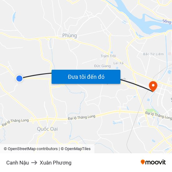 Canh Nậu to Xuân Phương map