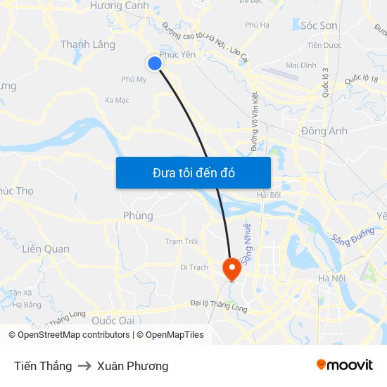 Tiến Thắng to Xuân Phương map