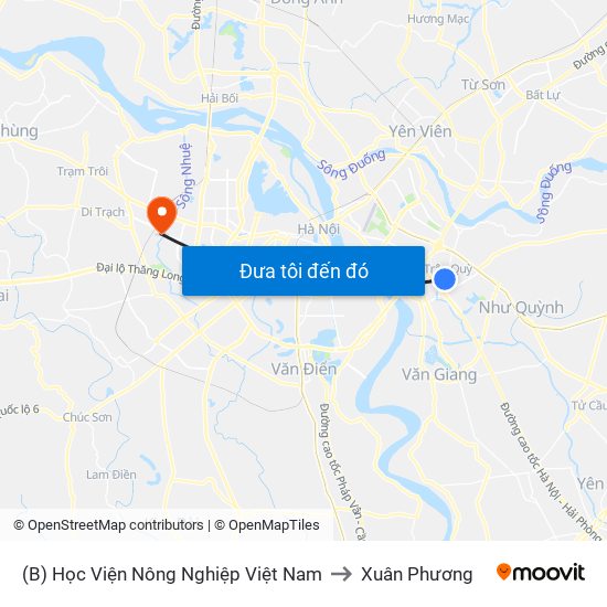 (B) Học Viện Nông Nghiệp Việt Nam to Xuân Phương map