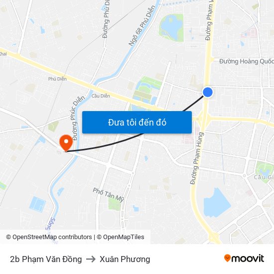 2b Phạm Văn Đồng to Xuân Phương map