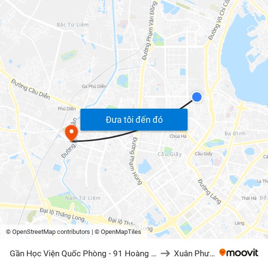 Gần Học Viện Quốc Phòng - 91 Hoàng Quốc Việt to Xuân Phương map