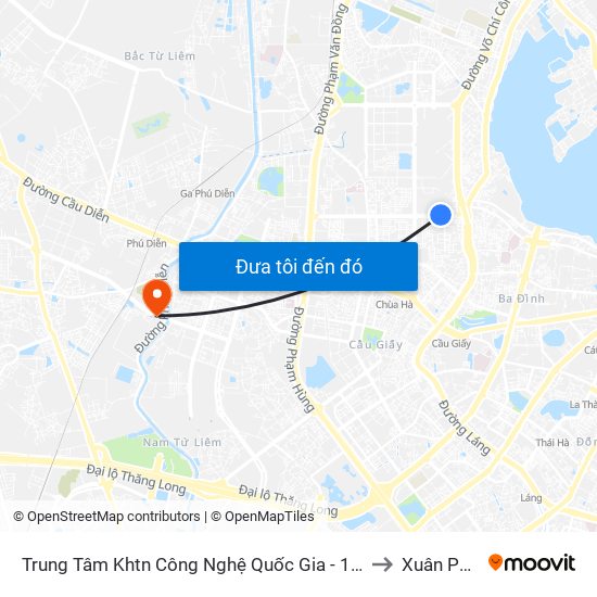 Trung Tâm Khtn Công Nghệ Quốc Gia - 18 Hoàng Quốc Việt to Xuân Phương map