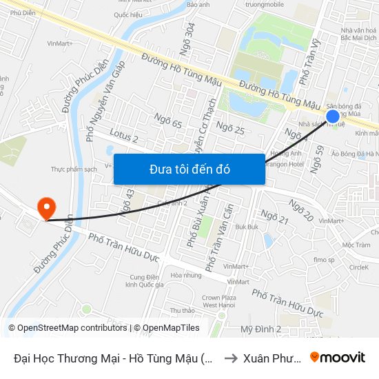 Đại Học Thương Mại - Hồ Tùng Mậu (Cột Sau) to Xuân Phương map