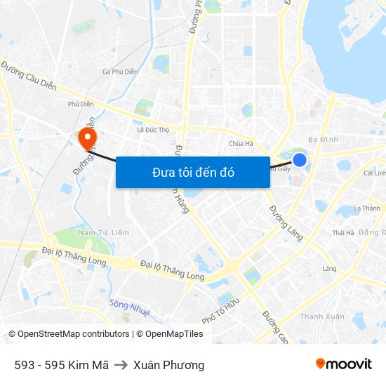 593 - 595 Kim Mã to Xuân Phương map