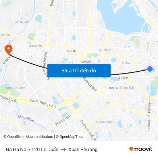 Ga Hà Nội - 120 Lê Duẩn to Xuân Phương map