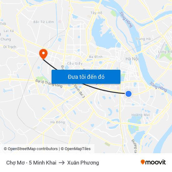 Chợ Mơ - 5 Minh Khai to Xuân Phương map