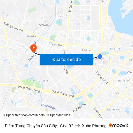 Điểm Trung Chuyển Cầu Giấy - Gtvt 02 to Xuân Phương map