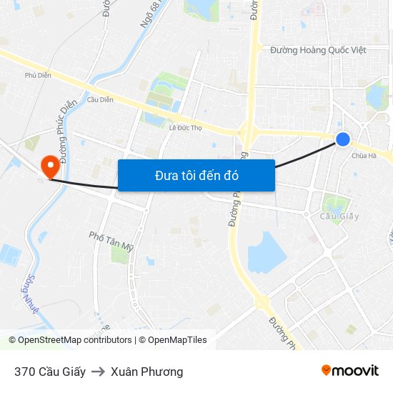 370 Cầu Giấy to Xuân Phương map