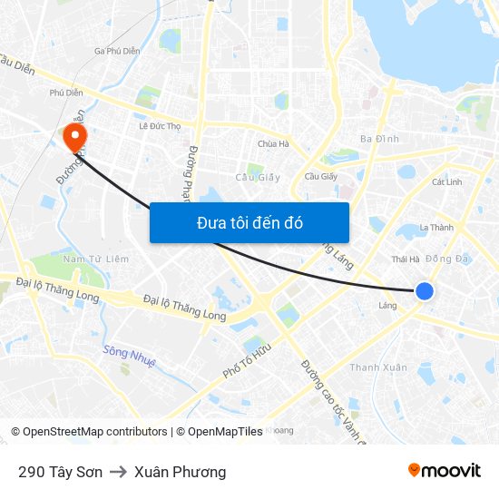 290 Tây Sơn to Xuân Phương map