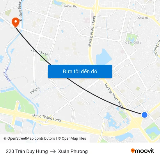 220 Trần Duy Hưng to Xuân Phương map