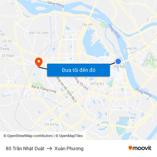 80 Trần Nhật Duật to Xuân Phương map