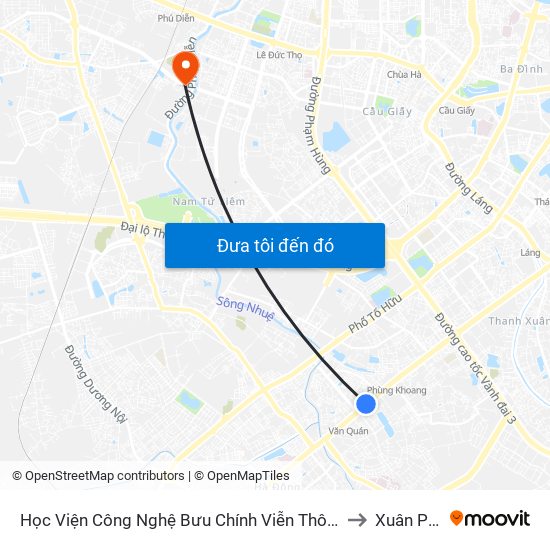 Học Viện Công Nghệ Bưu Chính Viễn Thông - Trần Phú (Hà Đông) to Xuân Phương map