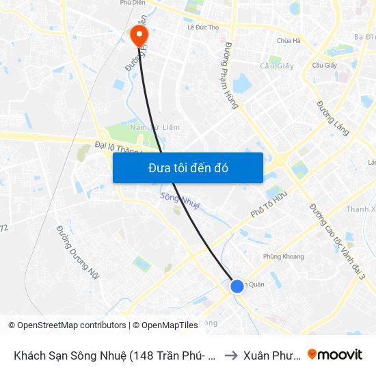Khách Sạn Sông Nhuệ (148 Trần Phú- Hà Đông) to Xuân Phương map