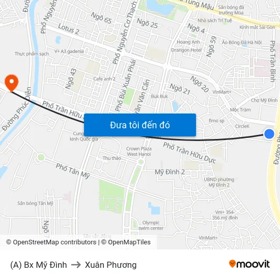 (A) Bx Mỹ Đình to Xuân Phương map