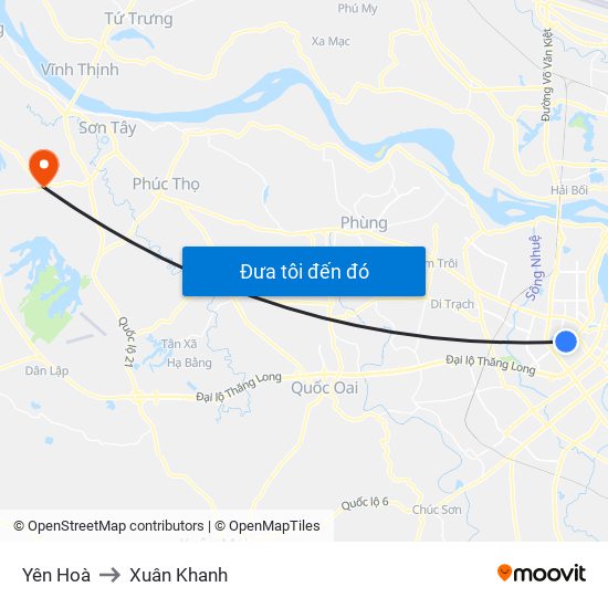 Yên Hoà to Xuân Khanh map