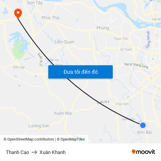 Thanh Cao to Xuân Khanh map