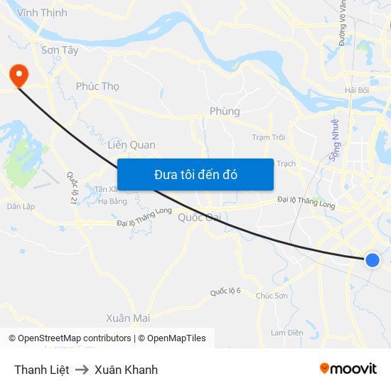 Thanh Liệt to Xuân Khanh map