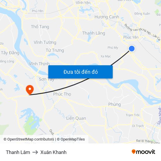 Thanh Lâm to Xuân Khanh map