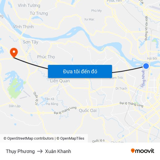 Thụy Phương to Xuân Khanh map