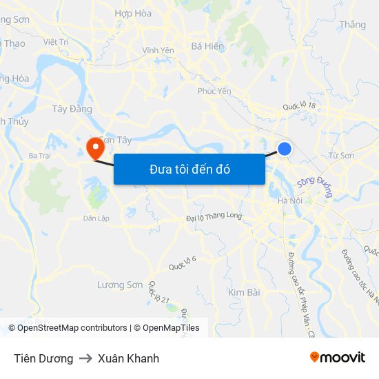 Tiên Dương to Xuân Khanh map