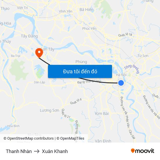 Thanh Nhàn to Xuân Khanh map