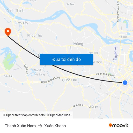 Thanh Xuân Nam to Xuân Khanh map