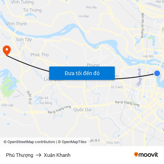 Phú Thượng to Xuân Khanh map