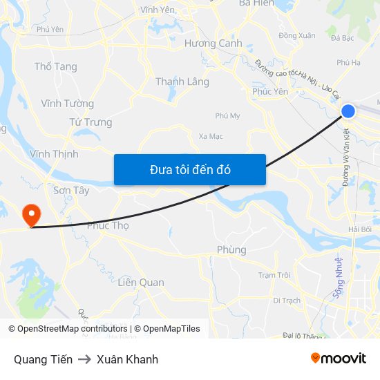 Quang Tiến to Xuân Khanh map