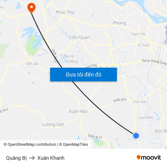 Quảng Bị to Xuân Khanh map