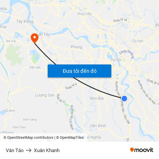 Vân Tảo to Xuân Khanh map