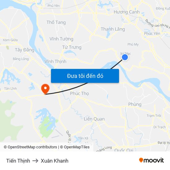 Tiến Thịnh to Xuân Khanh map