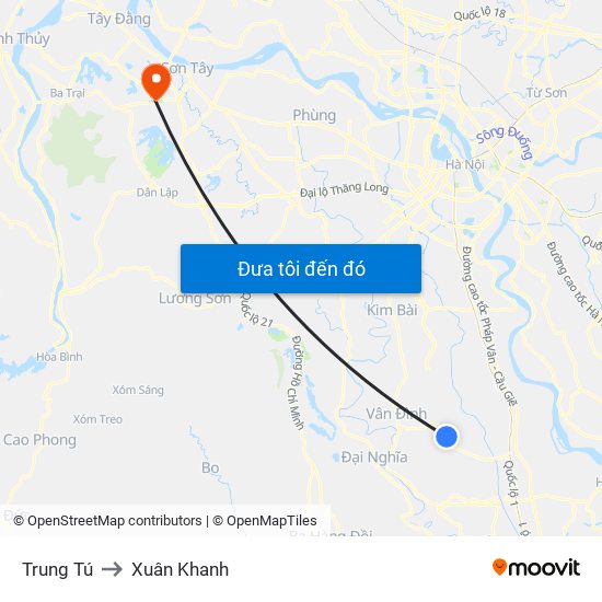 Trung Tú to Xuân Khanh map