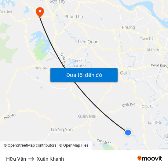 Hữu Văn to Xuân Khanh map