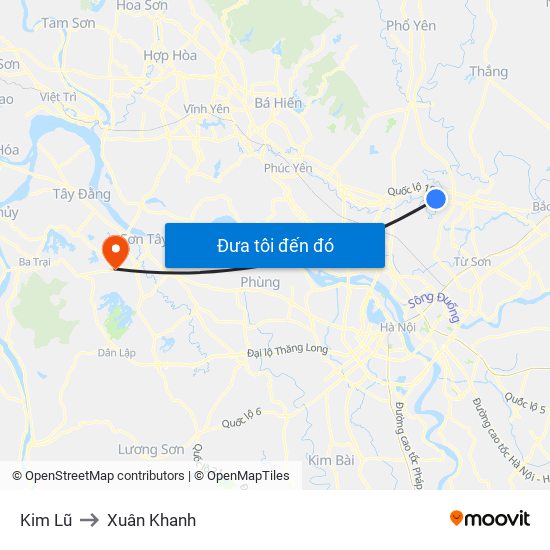 Kim Lũ to Xuân Khanh map