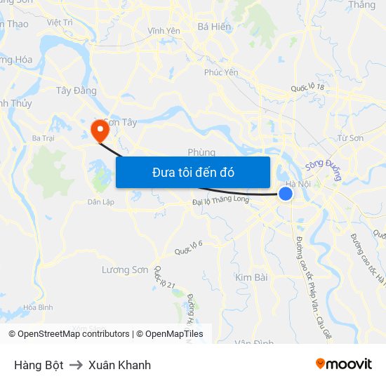 Hàng Bột to Xuân Khanh map