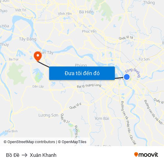Bồ Đề to Xuân Khanh map