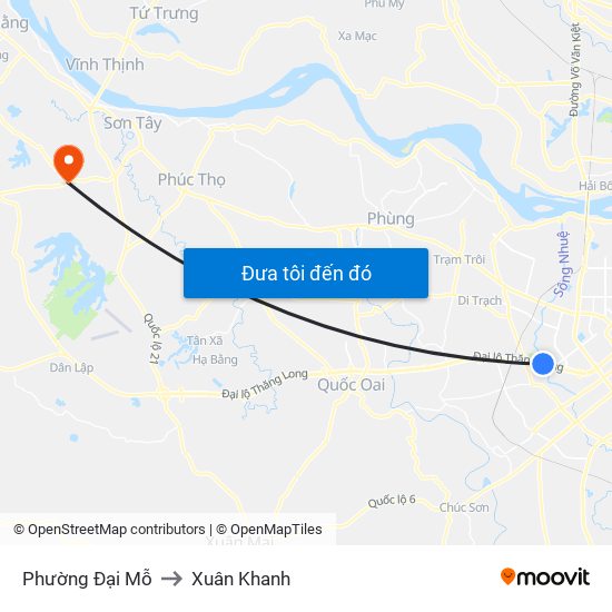 Phường Đại Mỗ to Xuân Khanh map