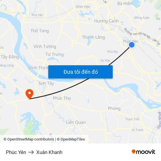 Phúc Yên to Xuân Khanh map