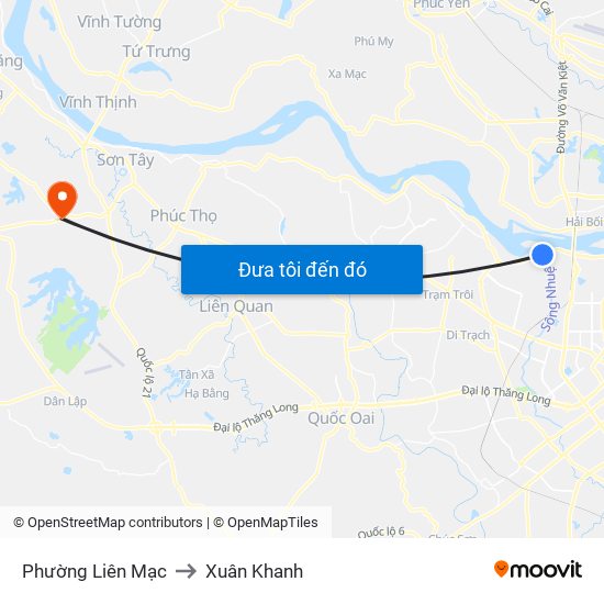 Phường Liên Mạc to Xuân Khanh map