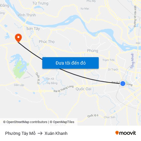 Phường Tây Mỗ to Xuân Khanh map