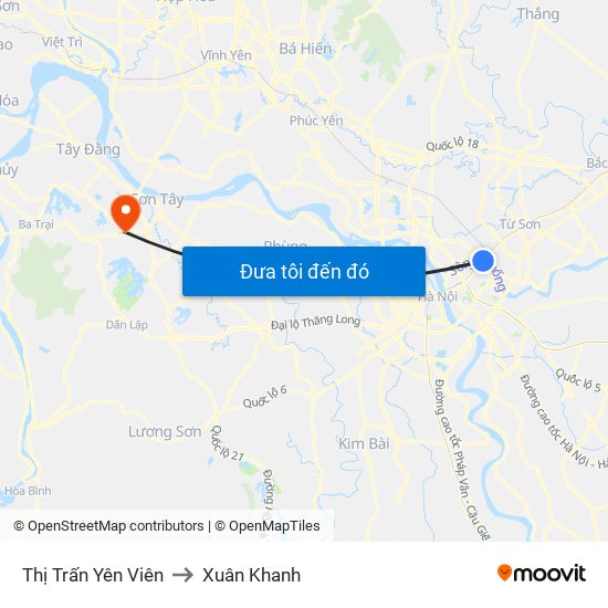 Thị Trấn Yên Viên to Xuân Khanh map