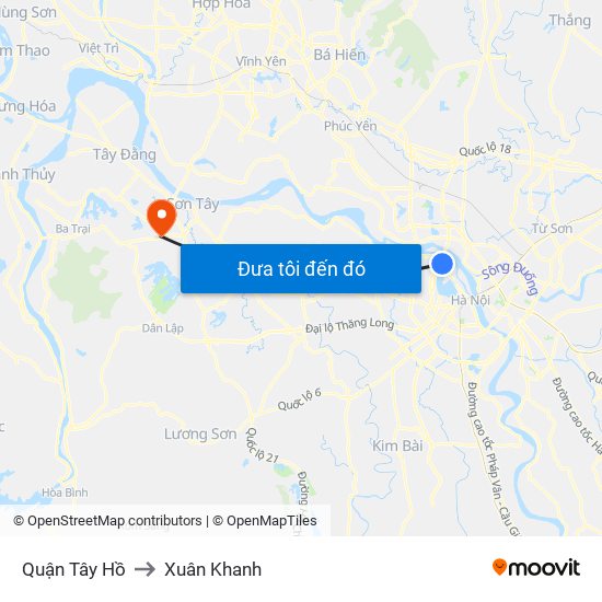 Quận Tây Hồ to Xuân Khanh map