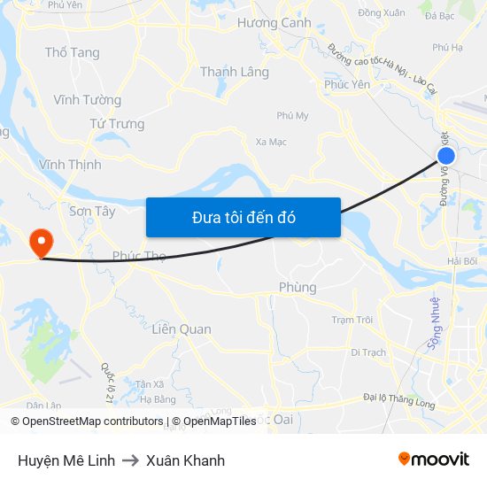 Huyện Mê Linh to Xuân Khanh map