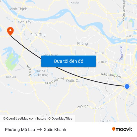 Phường Mộ Lao to Xuân Khanh map