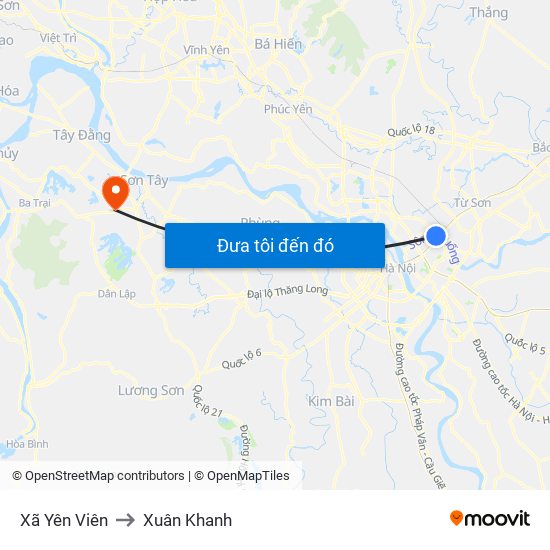 Xã Yên Viên to Xuân Khanh map