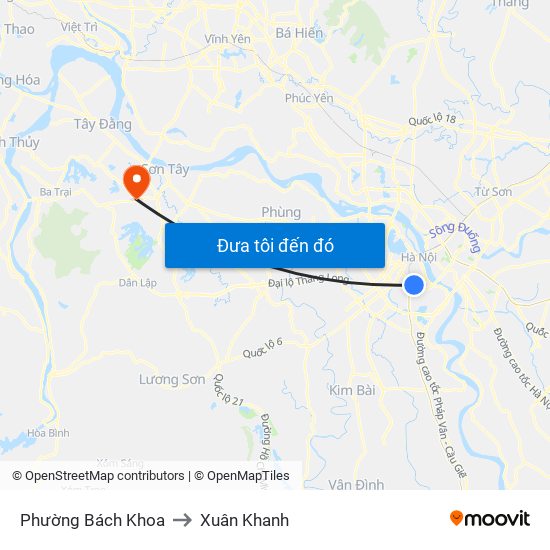 Phường Bách Khoa to Xuân Khanh map