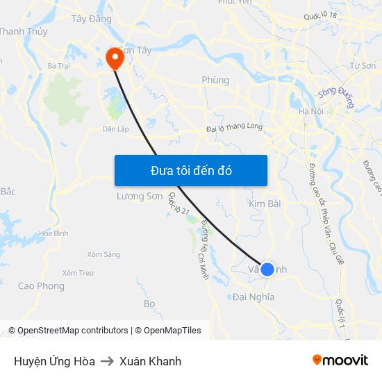 Huyện Ứng Hòa to Xuân Khanh map