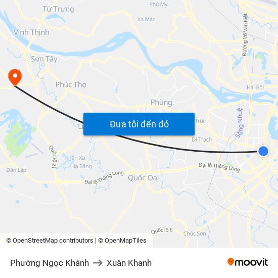 Phường Ngọc Khánh to Xuân Khanh map