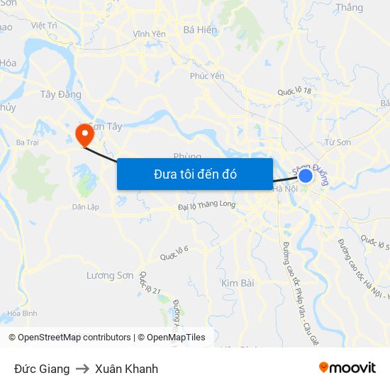 Đức Giang to Xuân Khanh map